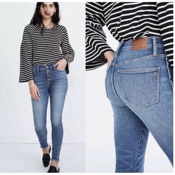 Madewell 10” High-Rise Skinny Jeans Buttonfly Size 26 Raw Hem - Picture 1 of 13
